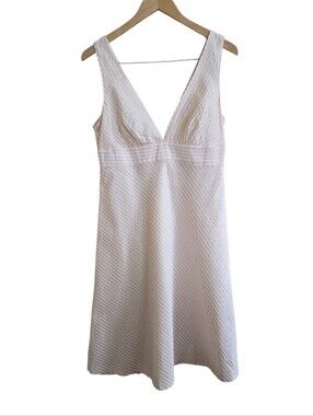 J. Crew Women's 100% Silk Pastel Pink & White Stripe Knee Length Dress. Size 10